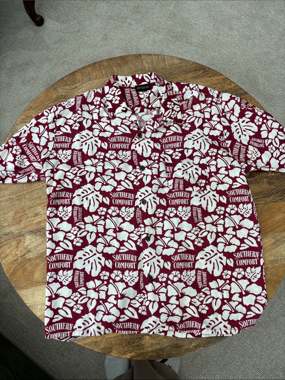 “Southern Comfort” Men’s Maroon & White Hawaiian Button-Down Shirt